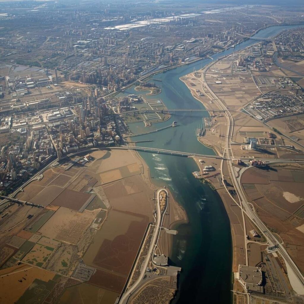 Urban water system illustrating water risk exposure for cities and businesses